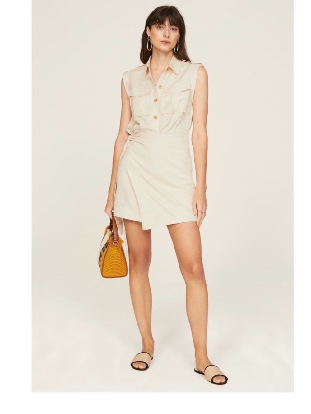 DEREK LAM 10 CROSBY x RTR Off White Linen Blend Crisp Apron Dress Size 44